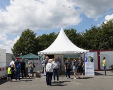 Stand of the project partner Deep with the offer to dive into the salt dome Etzel by means of virtual reality.
