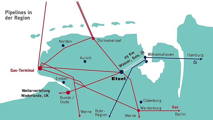 Karte Pipelinetrasse von Etzel nach Wilhelmshaven